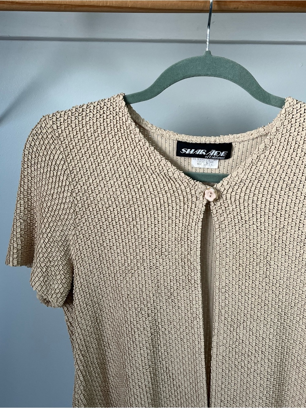 Shair-Ade Cream Textured Short Sleeve Cardigan Size 12 M/L